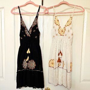 Set Of Two Embroidered Sequin Viscose Black and White Dresses